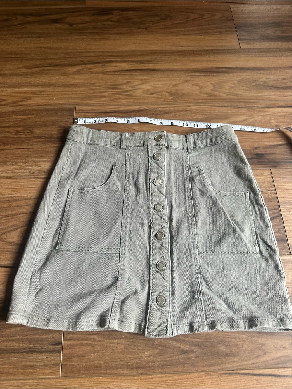 Altar'd State Neutral Button-Front Mini Skirt in Light Taupe